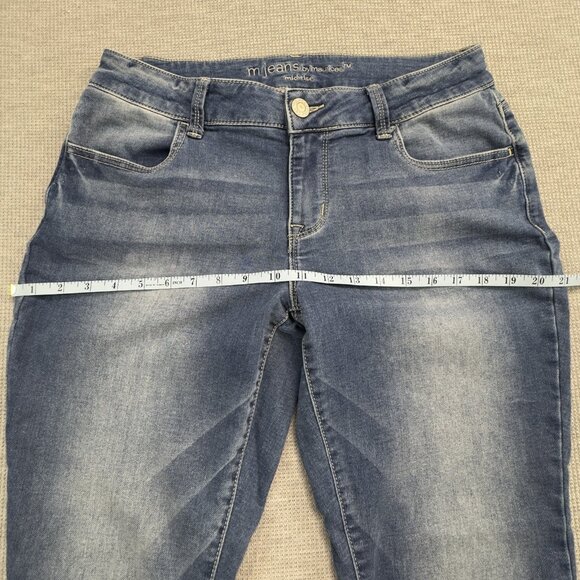 M Jeans By Maurices Womens Size M Reg Blue Denim Jeans Red Plaid Cuff Med Wash - Picture 9 of 15